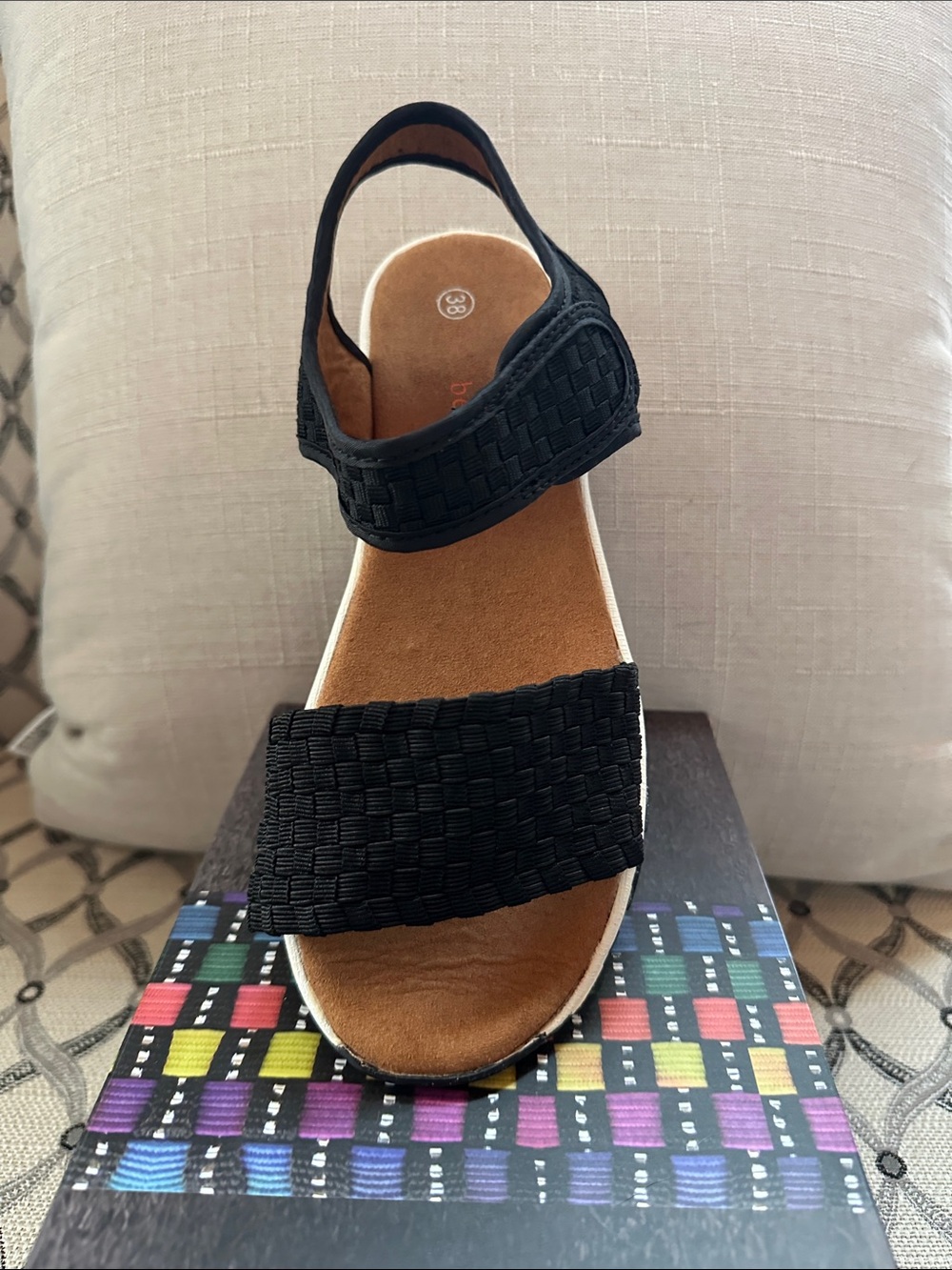 bernie mev. Black Woven Slingback Sandal